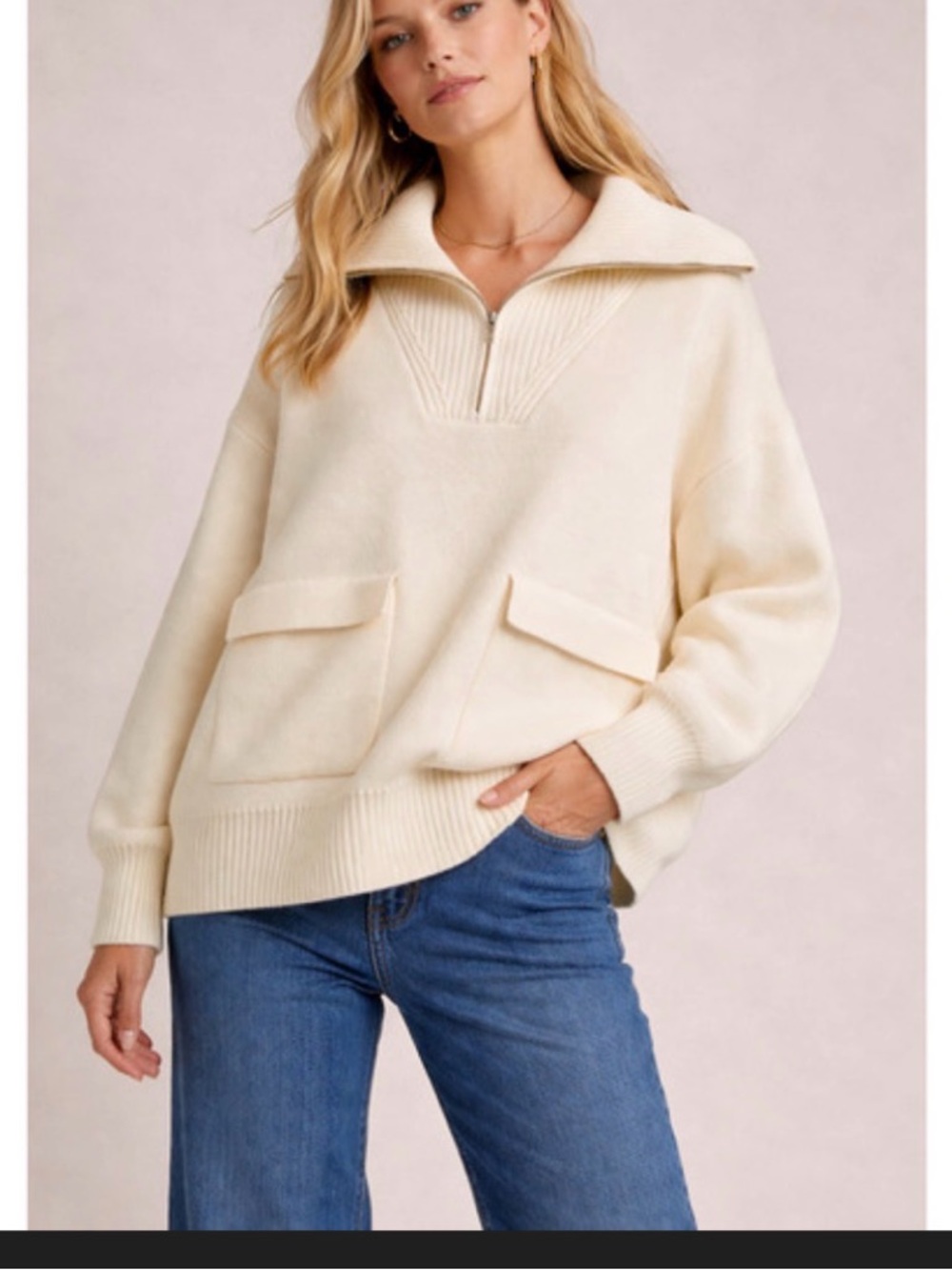 Woman's Anthropologie Cream Quarter Zip Pocket Sweater. Size XS